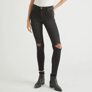 New Arrivals Women Casual <b>Jeans</b> Dark Wash Straight Best Selling Custom Logo High <b>Waist</b> Ripped Wide Leg Distressed <b>Jeans</b> Women - Product Image 1