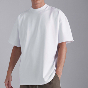 เสื้อยืดคอกลมแขนสั้นทรงโอเวอร์ไซส์สีดำสำหรับผู้ชาย ผ้าเจอร์ซีย์สีพื้น ผ้าฝ้ายถัก 100% - Product Image 4