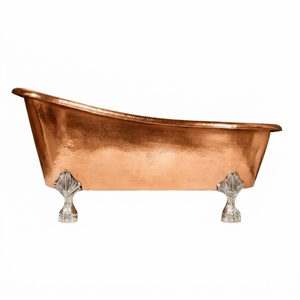 Baignoire autoportante élégante en cuivre martelé avec pieds métalliques décoratifs – Baignoire profonde haut de gamme pour salles de bain inspirées du spa - Product Image 1