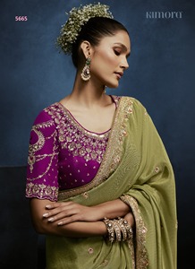 Sari elegante con bordados elaborados con cuentas de vidrio y pedrería. Hermoso atuendo étnico para funciones y festivales. - Product Image 3