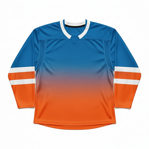Jersey de Hockey Sublimado OEM, Transpirable, de Malla, Naranja y Azul, con Logotipo Personalizado, Uniforme de Hockey sobre Hielo para Equipo - Product Image 1