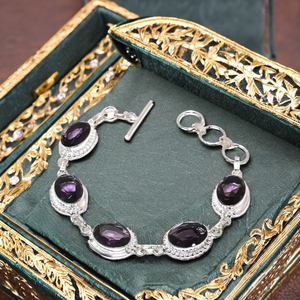 Pulsera de plata 925 amatista púrpura piedra preciosa hecha a mano elegante amatista Natural joyería tamaño ajustable fiesta de boda perfecta - Product Image 1
