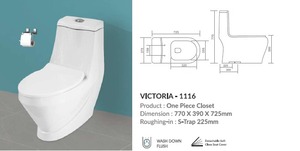 Inodoro de una pieza con descarga por arrastre, tamaño 770x390x725 mm, con sifón en S de 225 mm y tapa de asiento de cierre suave - Product Image 3