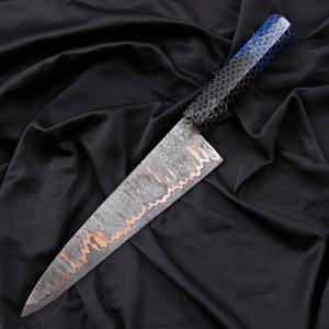 OEM Custom Copper Damascus Steel Brisket Slicing Knife Handmade <b>BBQ</b> Meat Carving Chef Knife Honeycomb Resin Handle Ideal Gift - Product Image 1