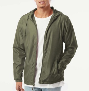 Veste coupe-vent à capuche pour homme, couleur vert olive, légère, résistante à l'eau, fermeture éclair sur le devant, décontractée, pour l'extérieur, printemps - Product Image 3