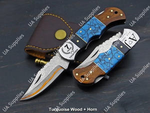 Couteau de poche pliable EDC de qualité industrielle, personnalisable OEM/ODM, en acier Damas cuivré, pour le camping et usages multiples - Product Image 5