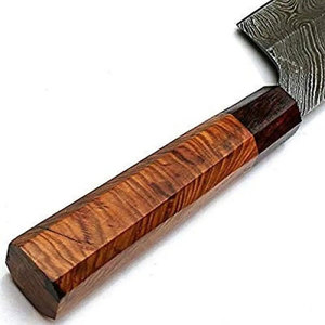 Cuchillo de chef de acero de Damasco con mango de madera y hoja con un distintivo patrón de ondas - Product Image 4