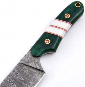 Outil utilitaire extérieur en acier Damas artisanal personnalisé avec manche en Micarta vert et os - Product Image 3