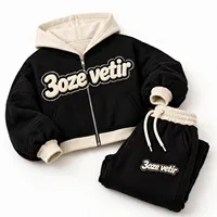 Ensemble survêtement polaire lavé pour enfants, sweat à capuche zippé et pantalon de jogging, style streetwear oversize, deux pièces
