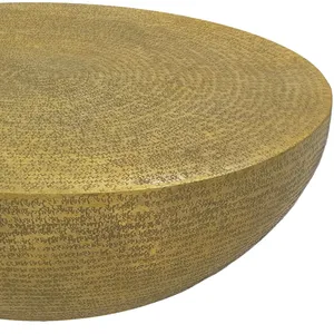 Table basse ronde de luxe au design côtier, base en fer doré, table d'appoint compacte et moderne en métal pour salon, installation sur plateau. - Product Image 5