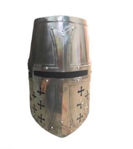 Casque de jeu en fer plaqué argent poli, construction 3D complète, pour événements costumés, accessoire de déguisement pour enfants et adultes - Product Image 1