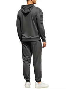 Conjunto Deportivo de 2 Piezas para Hombre, Transpirable, Estilo Hip Hop, Sudadera con Capucha, Pantalones Deportivos Casuales para Correr, con Cordón Ajustable en la Parte Delantera, Color Liso - Product Image 4