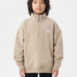 Sudadera Oversize de Algodón con Forro Polar para Niños, Color Beige, con Media Cremallera, Hombros Caídos, Ropa de Invierno para Niño, Estilo Casual - Product Image 3