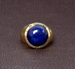 Top Selling New Arrival Natural <b>Lapis</b> <b>Lazuli</b> 12mm Smooth Cabochon Bezel Setting 14K Gold Plated Brass Christian Gemstone <b>Rings</b> - Product Image 6