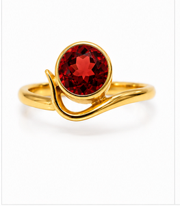 Red Garnet Gold Plated <b>Ring</b>, Handmade Round Garnet Gemstone <b>Ring</b>, January Birthstone <b>Ring</b>, Gift for Her, <b>Dainty</b> Gold Jewelry - Product Image 1