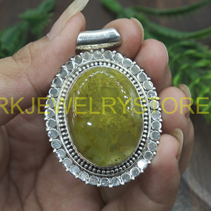 Natural Green <b>Opal</b> <b>Pendant</b> 925 Sterling Silver Handmade Oval Cabochon Vintage Boho Statement Jewelry Gift for Women Unisex Her - Product Image 4