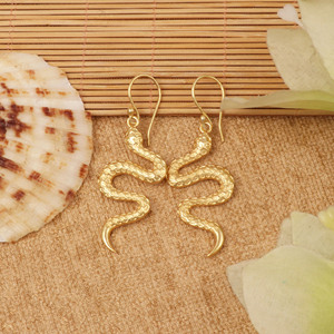 Pendientes Colgantes de Serpiente Dorada, Pendientes de Aro con Textura Martillada, Joyería de Estilo Bohemio Místico, Regalo - Product Image 5
