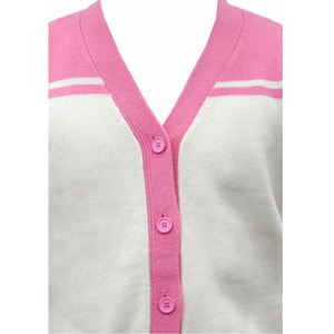 Women's Pink White Knitted <b>Cardigan</b> V-Neck Long Sleeve Casual Solid Color Button Front Pocket Sweater For Sorority fraternity - Product Image 5