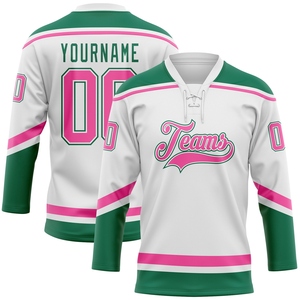 Vente en gros de maillots de hockey personnalisés OMMIZ INDUSTRY, best-sellers, vert néon, marine-blanc - Product Image 4
