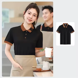 Custom Your Logo Black Color <b>Orange</b> Brown Neck Short-Sleeved Twill <b>Polo</b> Shirt for Hotel Staff Summer Hotel Restaurant Worker - Product Image 1