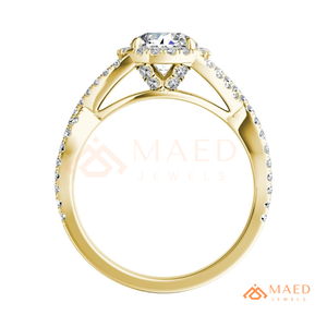 Gold Plated Round Cut Halo Engagement <b>Ring</b> Women Twisted Split Shank Pave Band American Diamond <b>CZ</b> Wedding <b>Ring</b> - Product Image 6