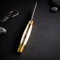 Couteau pliant artisanal porte-clés, mini couteau de poche à ouverture coulissante, lame droite en acier Damas de 5 pouces, idéal pour cadeau, vente en gros
