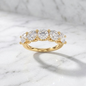 2.40CTW Lab Grown Round Brilliant Cut Prong <b>Set</b> Five Stone <b>Gold</b> Plated Women's Luxury IGI Certified Band <b>Ring</b> - Product Image 3