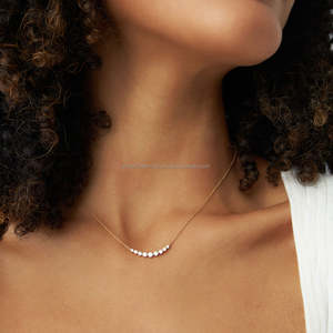 0.50 Ct Round Cut Lab Grown Diamond Curved Necklace 14k Yellow Gold Luxury Anchor Chain 18 Inch Jewelry <b>Gift</b> Women Party - Product Image 3