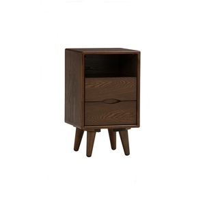 Mid Century Modern Nightstand with Open Shelf and 2 Drawers Solid Wood Bedside <b>Table</b> Walnut Finish Bedroom <b>Side</b> <b>Table</b> and <b>Sofa</b> - Product Image 1