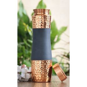 Black Grip Copper Water Bottle Dual Finish Hammered Design Leakproof Handcrafted Reusable Ayurvedic Drinking Bottle - Product Image 1