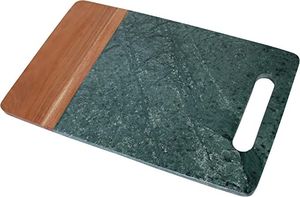 Planche à découper artisanale en marbre blanc et bois d'acacia massif pour viande, légumes, pain et fromage - Product Image 2