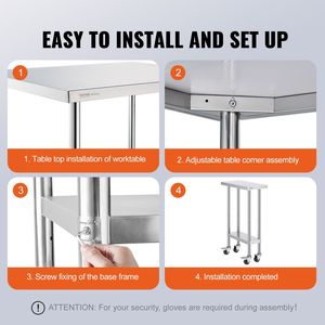 Tavolo da Lavoro in Acciaio Inox Resistente 24 X 12 X 38 Pollici, Capacità di Carico 500 LBS, 4 Ruote, 3 Altezze Regolabili, per Cucina Commerciale - Product Image 6