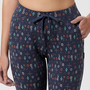 Pantalon de jogging double couche pour femme, taille haute, cordon de serrage, bas élastiqué, coupe ajustée, respirant, coton et élasthanne - Product Image 3