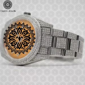 Montre de luxe pour homme Charm_Jewells en acier inoxydable, cadran analogique 40 mm, lunette sertie de diamants, verre cristal, mouvement mécanique, étanche 10 bars - Product Image 1
