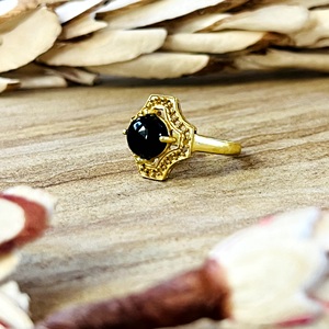 Nouvelles bagues en onyx noir, style tribal, en laiton plaqué or 18 carats, motif étoile géométrique bohème pour femmes, vente en gros/OEM/ODM - Product Image 2