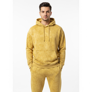 Men's <b>Yellow</b> Acid Wash Hooded Fleece <b>Tracksuit</b> Set Full Sleeve Solid Color Casual Wear Side Pockets Drawstring Closure Winter - Product Image 1