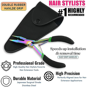 Stainless Steel Hair Extension Pliers And <b>Needle</b> Hook Kit Micro Ring Link <b>Bead</b> With Pu Leather Case <b>Beads</b> Links Plier Tools - Product Image 2