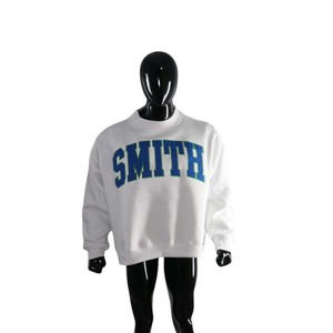 SMITH Letter Print Mock Neck Crewneck Sweatshirt Men's White Oversized Casual Autumn Wear - Product Image 4
