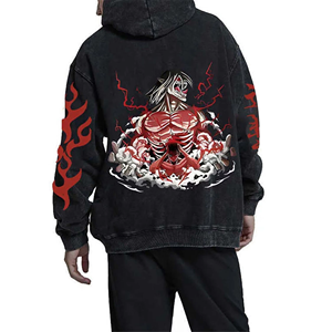 เสื้อฮู้ดดี้ผู้ชายลายปักแบบดิสเทรส แอซิดวอช ผ้าฝ้ายฟลีซ 100% สำหรับฤดูหนาว ลายแมงมุมพิมพ์ 3 มิติ แบบนูน - Product Image 2