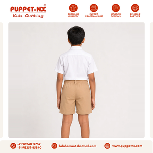 Pantalones cortos de uniforme escolar para niños, color marrón arena, cintura elástica, pantalones casuales, shorts de poliéster y algodón, empaque personalizado - Product Image 3