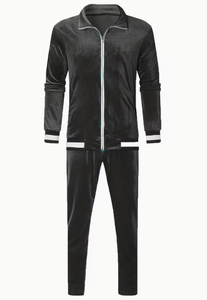 <b>Men</b> Solid Color Velour Tracksuit Full Zip <b>Jacket</b> And Pants Two Piece Casual Athletic Set Regular Fit Autumn Wear - Product Image 2