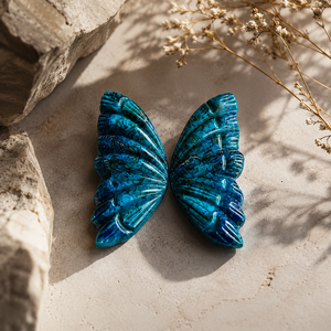 Par de alas de mariposa de crisocola natural talladas a mano para la fabricación de joyería personalizada al por mayor - Product Image 4