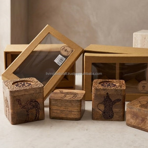 Juego de quemadores de incienso de madera |   Caja de Almacenamiento de Oud con Caligrafía de Camello Grabada y Tapa de Rejilla Tallada para Decoración de Mesa - Product Image 2
