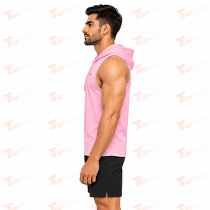 Men's <b>Pink</b> Sleeveless Hooded Tank <b>Top</b> Breathable Polyester Casual Sport <b>Vest</b> Front Logo Print Hooded Tank <b>Top</b> for sale - Product Image 3