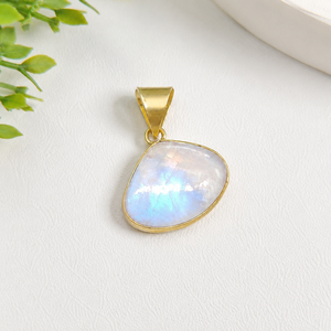 Rainbow <b>Moonstone</b> Brass Pendant | Handmade Brass Gemstone Pendant | Natural Rainbow <b>Moonstone</b> <b>Jewelry</b> - Product Image 1