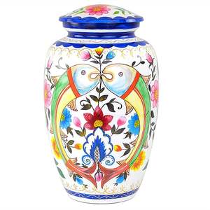 Urna de aluminio de 11 pulgadas para cenizas con tapa |   Hermosa Obra de Arte Floral Impresa para Cremación - Product Image 1
