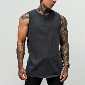 New Design Summer 100% Cotton Men Vintage Washed Distressed Oversized Tops T Shirts Sleeveless Shirts Gym Men Tank Tops for Men - Product Image 1