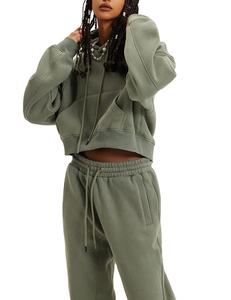 Chándal Unisex de Alta Calidad en Felpa Francesa de Poliéster/Algodón, con Capucha, Estilo Casual de Invierno, Color Gris Verde, con Cordón Ajustable, Estampado, para Maternidad - Product Image 4