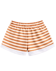 ชุดเซ็ตเสื้อครอปและกางเกงขาสั้นลายทางสีน้ำตาลขาวสำหรับผู้หญิง สไตล์ลำลองฤดูร้อน ชุดสองชิ้น เอวยางยืด ชุดลำลองใส่สบายๆ สตรีทแวร์ รับผลิตแบบ OEM - Product Image 6