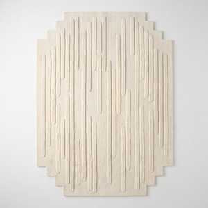 Tapis rectangulaire en laine/coton tufté à la main, crème, design moderne, antidérapant, adapté aux animaux domestiques, à poils longs et épais - Product Image 1